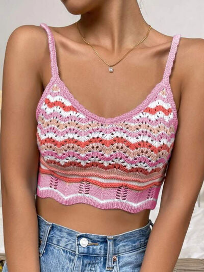 Explore More Collection - Openwork Striped Scoop Neck Cami