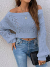 Explore More Collection - Openwork Off-Shoulder Long Sleeve Sweater