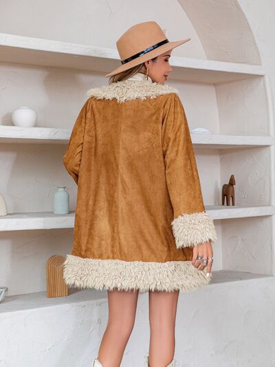 Explore More Collection - Fuzzy Open Front Long Sleeve Outerwear