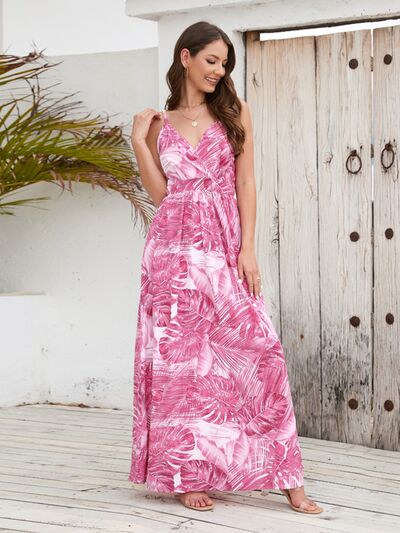 Explore More Collection - Printed Surplice Spaghetti Strap Dress