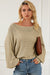 Explore More Collection - Openwork Boat Neck Lantern Sleeve Sweater