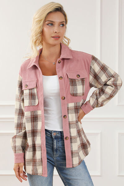 Explore More Collection - Button Up Plaid Collared Neck Jacket