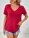 Explore More Collection - Lace Detail V-Neck Short Sleeve T-Shirt