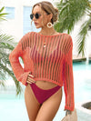 Explore More Collection - Long Sleeve Round Neck Openwork Cover-Up