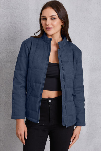 Explore More Collection - Zip Up Mock Neck Pocketed Jacket