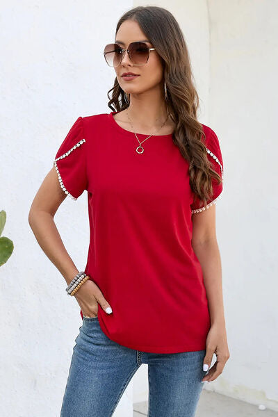 Explore More Collection - Round Neck Petal Sleeve T-Shirt