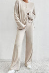 Explore More Collection - Ribbed Half Button Knit Top and Pants Set