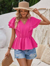 Explore More Collection - Ruffled V-Neck Peplum Blouse