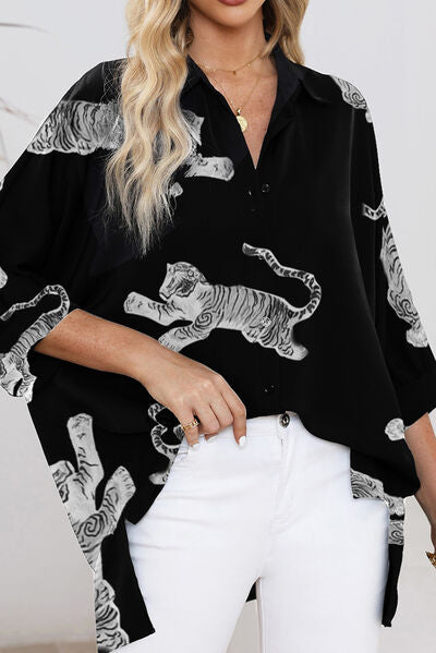 Explore More Collection - Tiger Pattern Button Up Long Sleeve Shirt