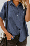 Explore More Collection - Pocketed Button Up Short Sleeve Denim Shirt