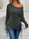 Explore More Collection - Ruched Single Shoulder Long Sleeve T-Shirt