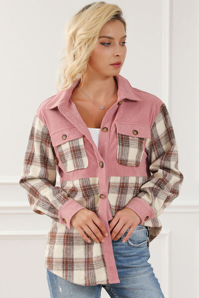 Explore More Collection - Button Up Plaid Collared Neck Jacket