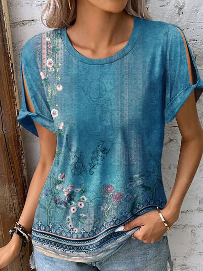 Explore More Collection - Printed Round Neck Short Sleeve T-Shirt