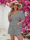 Explore More Collection - Pocketed Striped V-Neck Half Sleeve Romper