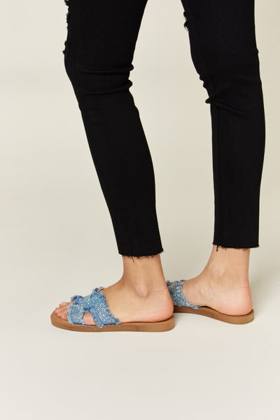 Explore More Collection - Forever Link Raw Trim Denim H-Band Flat Sandals