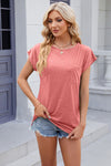 Explore More Collection - Pocketed Heathered Cap Sleeve T-Shirt