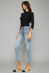 Explore More Collection - Kancan High Waist Button Fly Raw Hem Cropped Straight Jeans