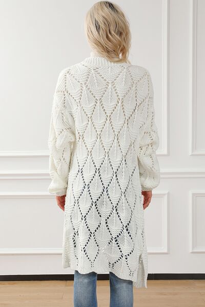 Explore More Collection - Openwork Open Front Dropped Shoulder Cardigan