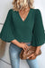 Explore More Collection - Pleated Flutter Sleeve V-Neck Blouse