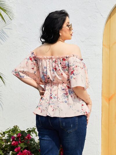 Explore More Collection - Plus Size Frill Printed Flutter Sleeve Blouse