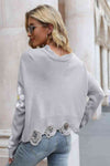 Explore More Collection - Flower Distressed Ribbed Trim Sweater