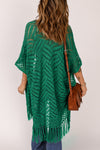 Explore More Collection - Openwork Open Front Cardigan with Fringes