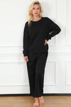 Explore More Collection - Double Take Full Size Textured Long Sleeve Top and Drawstring Pants Set