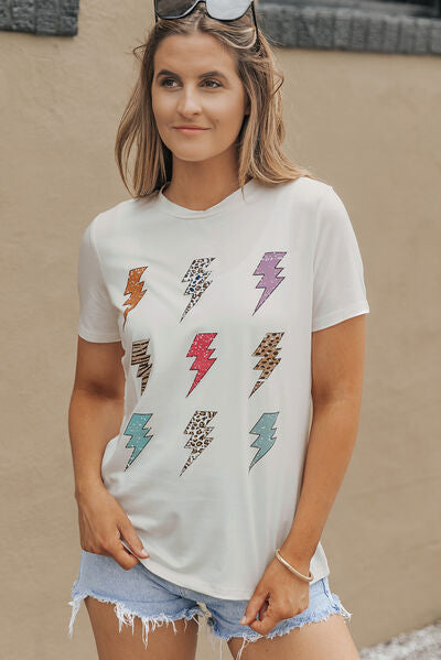 Explore More Collection - Lightning Graphic Round Neck Short Sleeve T-Shirt