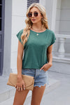 Explore More Collection - Pocketed Heathered Cap Sleeve T-Shirt