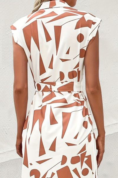 Explore More Collection - Printed Cap Sleeve Tie Waist Dress