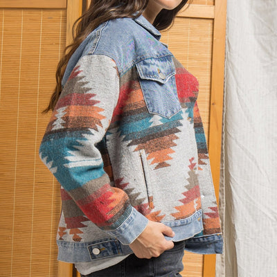 Explore More Collection - Printed Button Down Denim Shacket