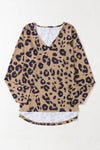 Explore More Collection - Leopard V-Neck Dropped Shoulder Blouse