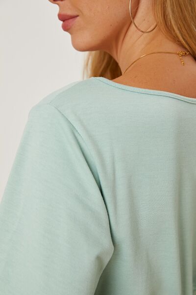 Explore More Collection - Boat Neck Lantern Sleeve Blouse