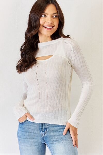 Explore More Collection - J.NNA Fitted Long Sleeve Cutout Top