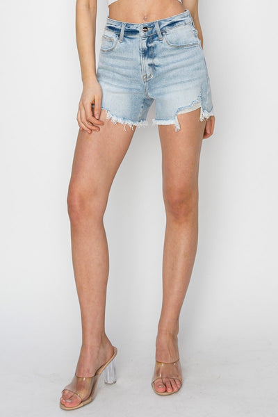 Explore More Collection - RISEN High Waist Frayed Detail Denim Shorts