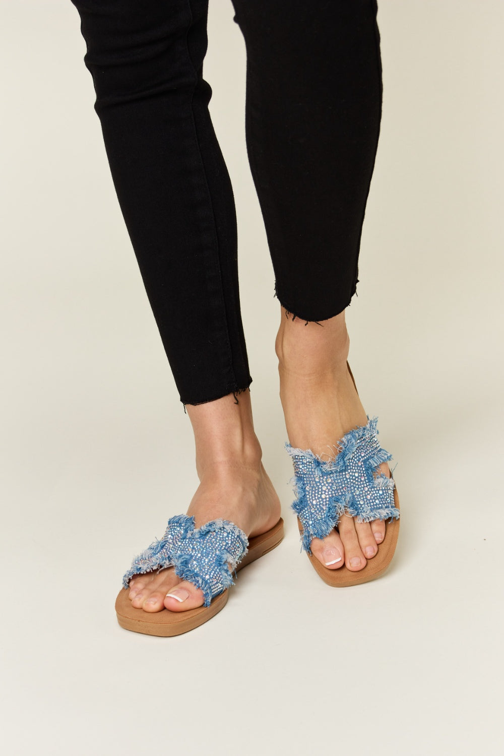 Explore More Collection - Forever Link Raw Trim Denim H-Band Flat Sandals