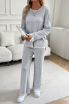 Explore More Collection - Contrast Trim Round Neck Top and Pants Set