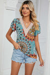 Explore More Collection - Floral V-Neck Short Sleeve T-Shirt