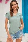 Explore More Collection - Eyelet Round Neck Short Sleeve T-Shirt