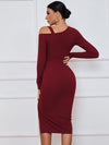 Explore More Collection - Ribbed Ruched Drawstring Wrap Dress