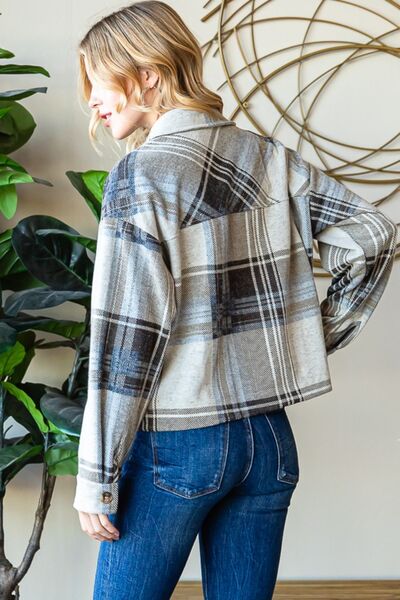 Explore More Collection - Reborn J Plaid Button Up Long Sleeve Shacket