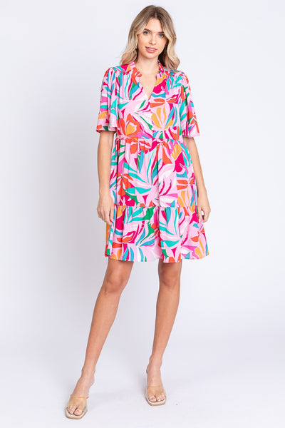 Explore More Collection - GeeGee Printed Short Sleeve Ruffle Hem Dress