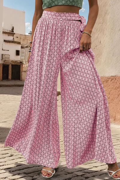 Explore More Collection - Printed Tied Wide Leg Pants