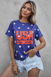 Explore More Collection - USA Star Print Round Neck T-Shirt