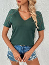 Explore More Collection - Lace Detail V-Neck Short Sleeve T-Shirt