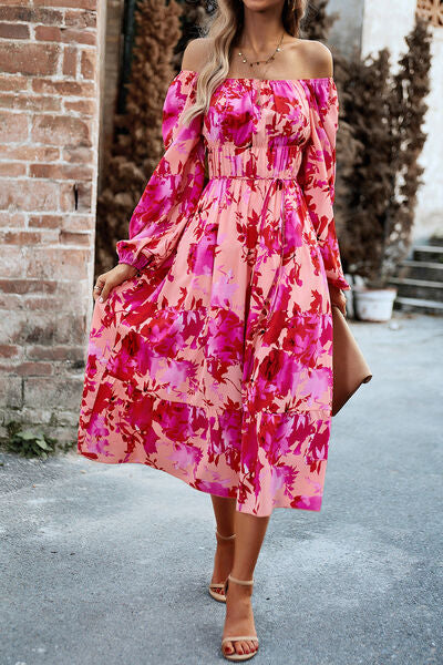 Explore More Collection - Printed Balloon Sleeve Midi Dress