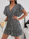 Explore More Collection - Cutout Ditsy Floral Surplice Flounce Sleeve Dress