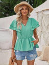 Explore More Collection - Ruffled V-Neck Peplum Blouse