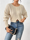 Explore More Collection - Cable-Knit Slit Drop Shoulder Sweater