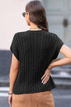 Explore More Collection - Cable-Knit Round Neck Cap Sleeve Sweater